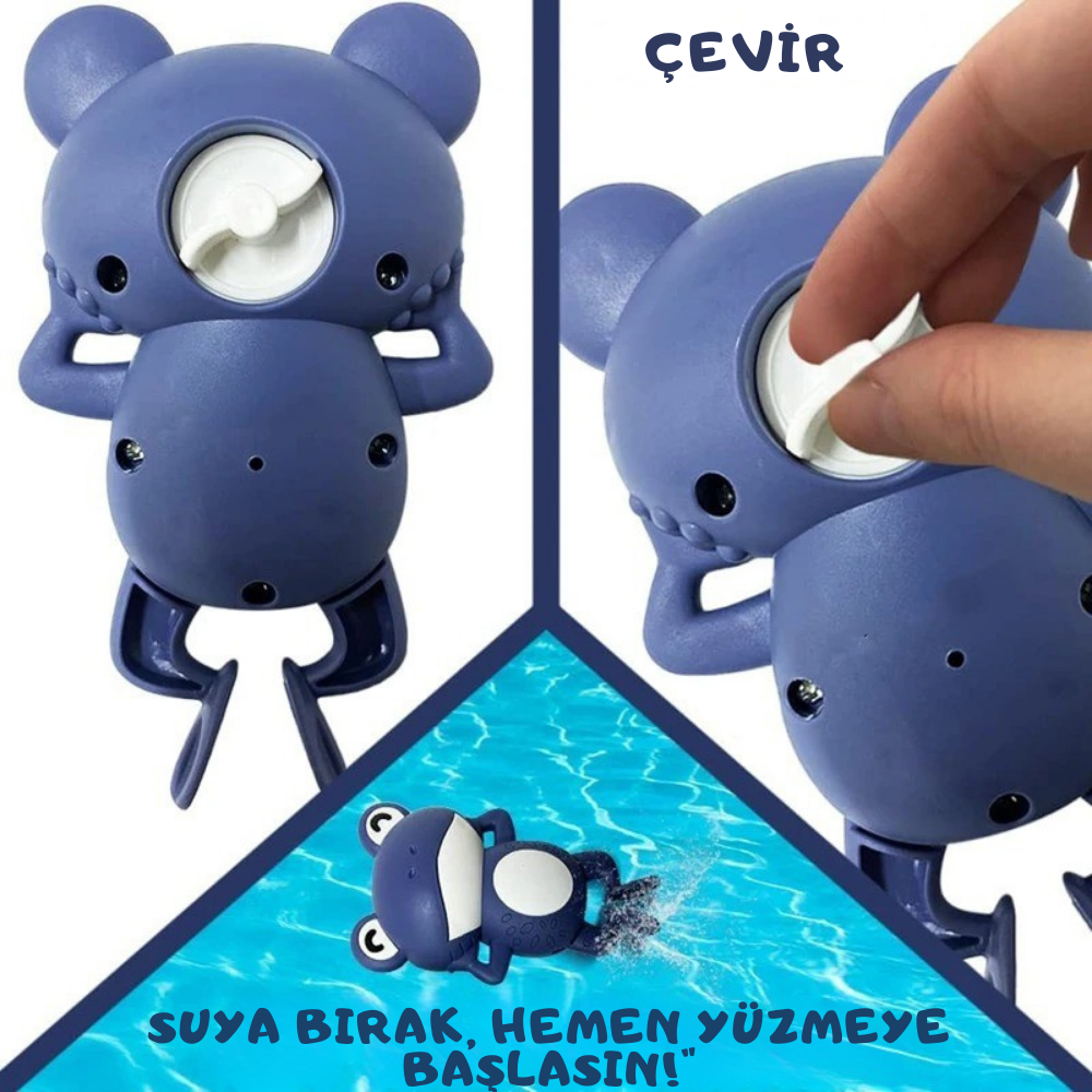 Sevimli Yüzen Kurbağa Banyo Oyuncağı ™– Pilsiz, Saat Mekanizmalı, Güvenli Tasarım