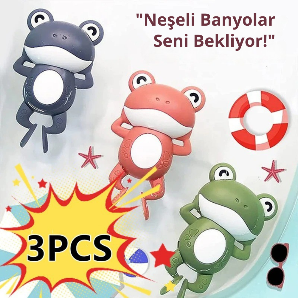 Sevimli Yüzen Kurbağa Banyo Oyuncağı ™– Pilsiz, Saat Mekanizmalı, Güvenli Tasarım